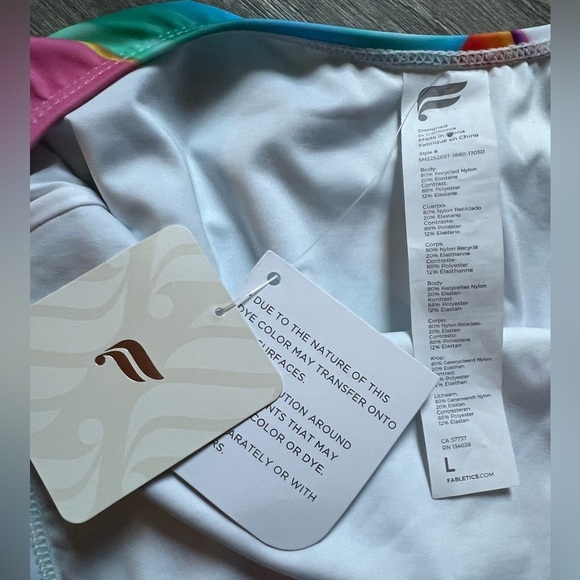 Fabletics Low Back Pride Carnaval Multicolor Stretch One Piece Swimsuit L NWT! - Picture 12 of 13